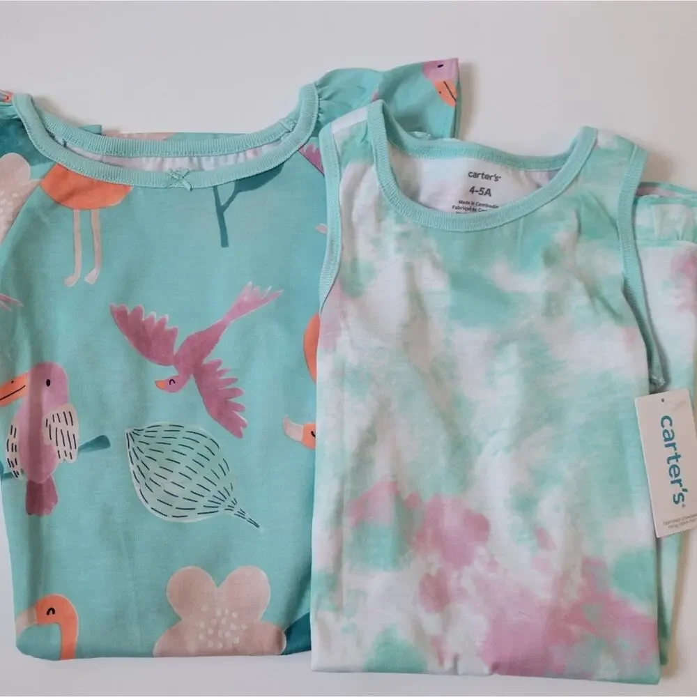 Carter's 2-Piece Bird and Tie Dye Theme Nightgown Pajama Set Size 4/4A NWT